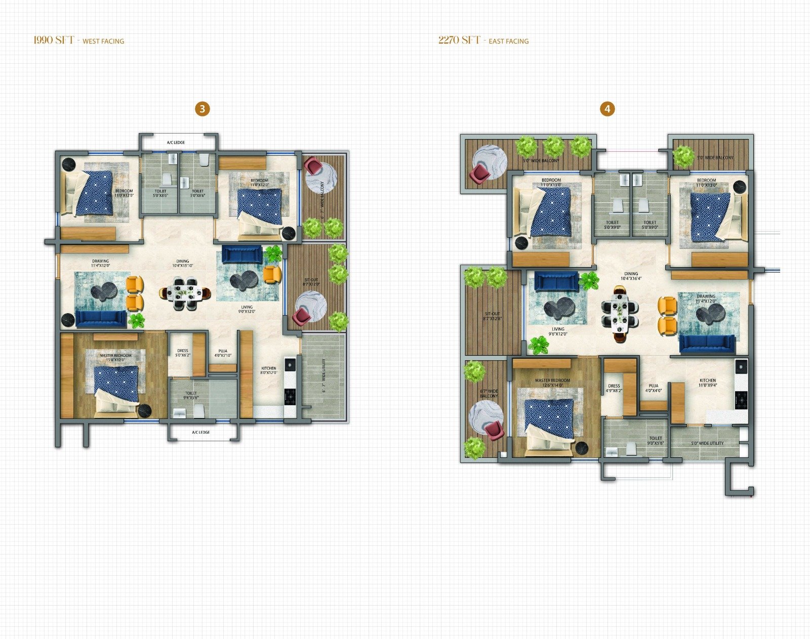 Unit 1 (1505 SFT East) and Unit 2 (2115 SFT West)