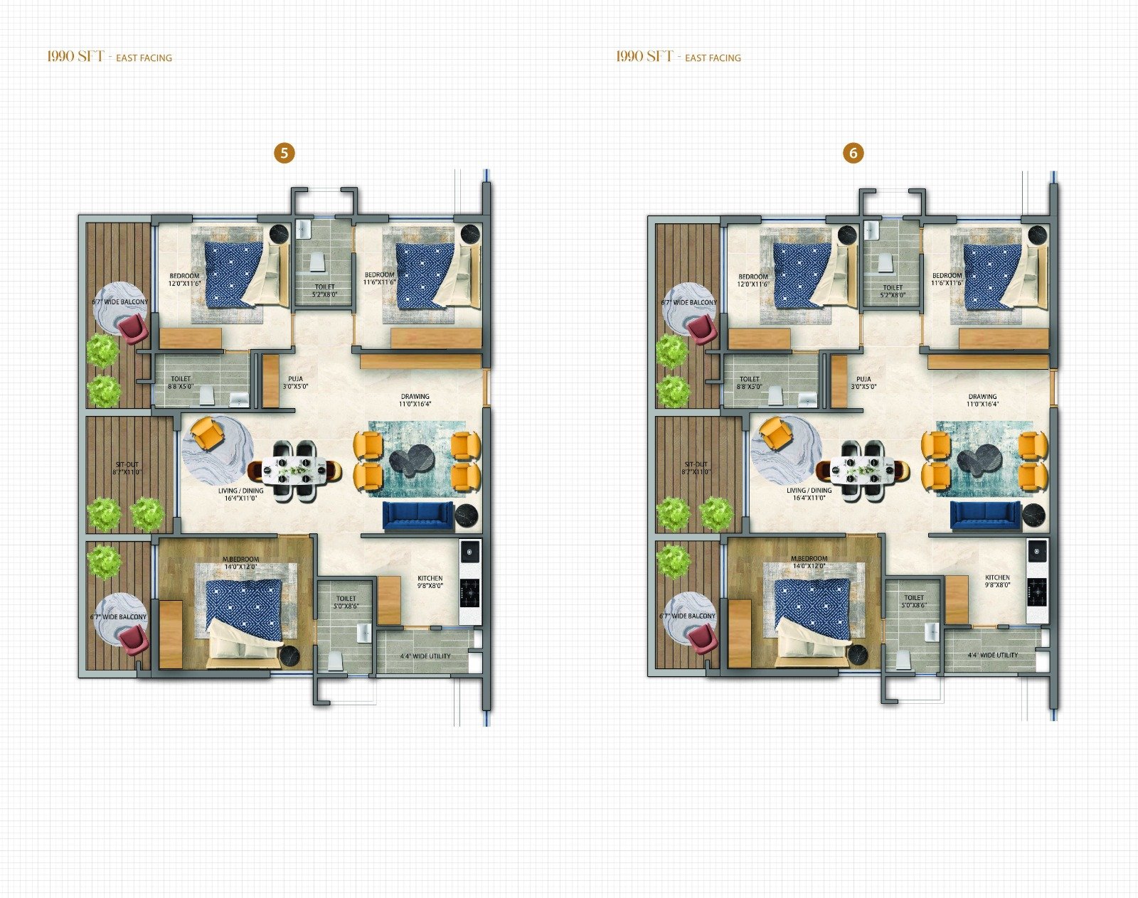 Unit 3 (1990 SFT West) and Unit 4 (2270 SFT East)