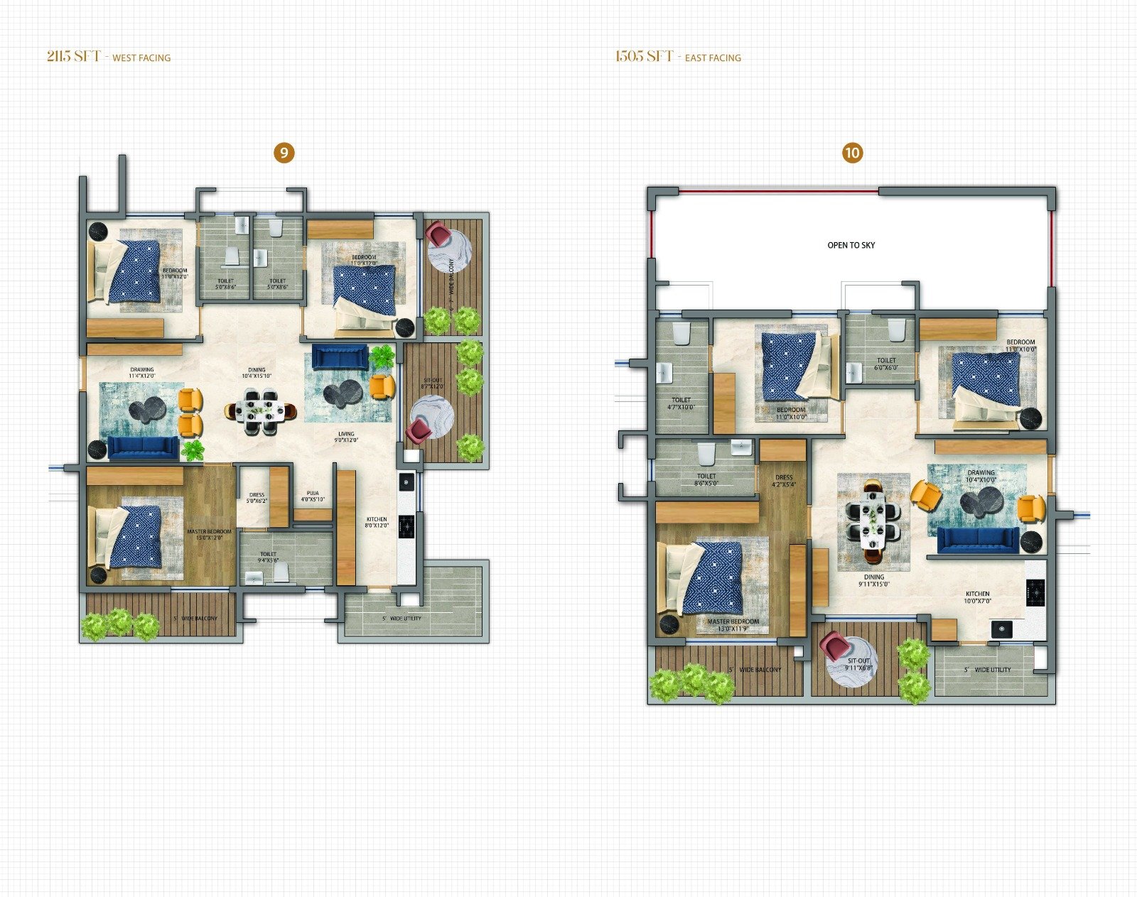 Unit 7 (2900 SFT East 4 BHK) and Unit 8 (1990 SFT West 3 BHK)