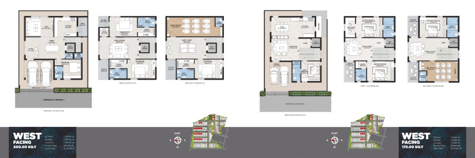 200.00 SQ.Y West Facing Triplex Villa Plan (4,170 SFT)